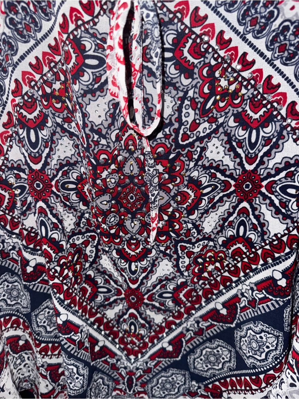 Westport Red, Navy & White Paisley Boho Blouse - Picture 2 of 6